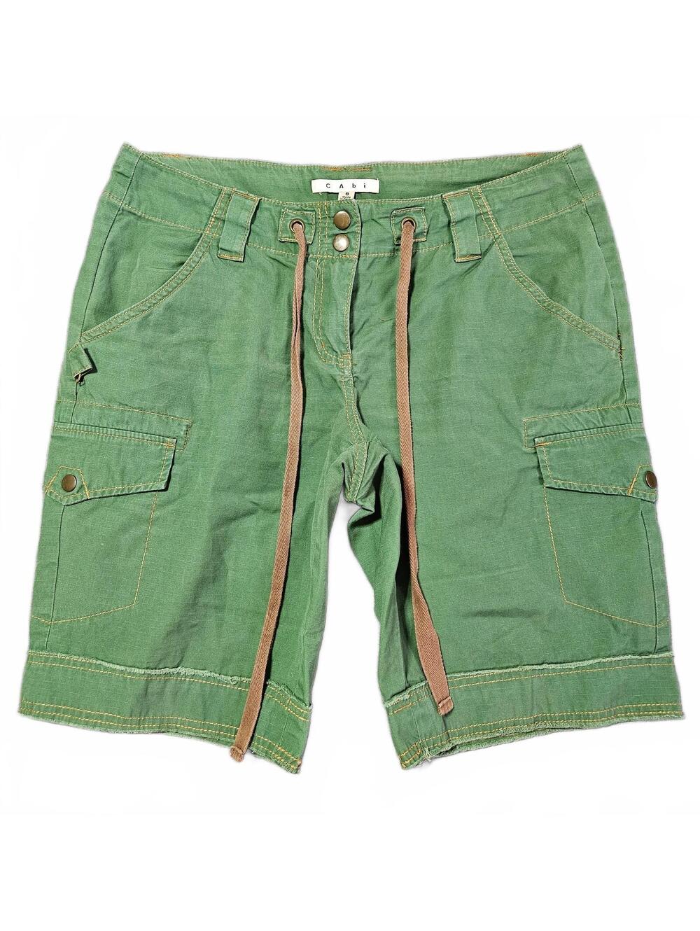 CAbi Women's Cargo Shorts Size 8 Green Cotton Utility Drawstring Waist Gorp Hike - Picture 1 of 6